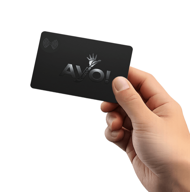 Hand holding Ayocard NFC card