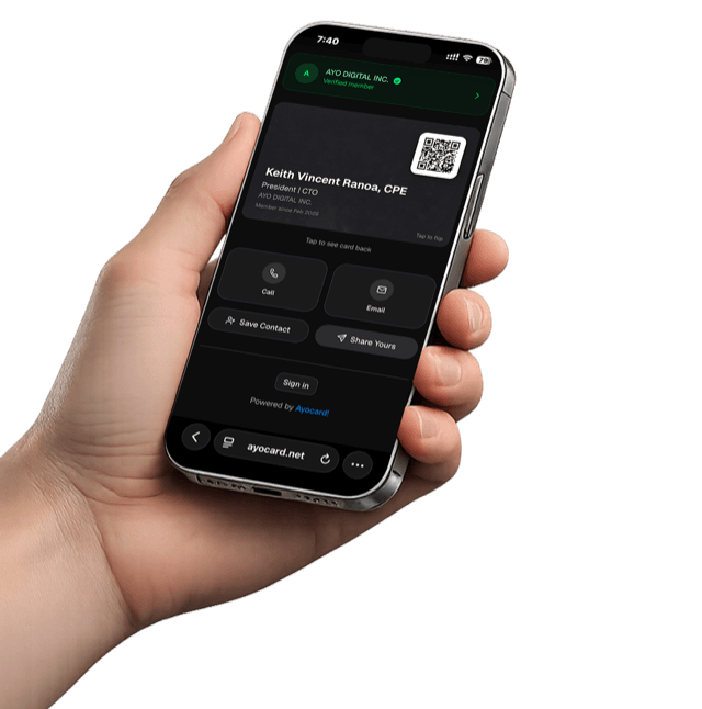 Phone after tap — Ayocard digital profile